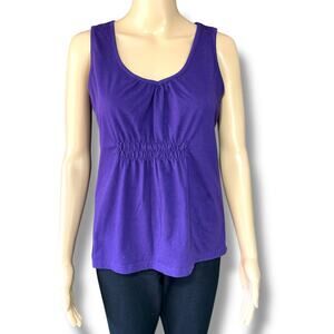 Basic Editions Womens Tank Top Pullover Smocked Empire Waist Purple Small